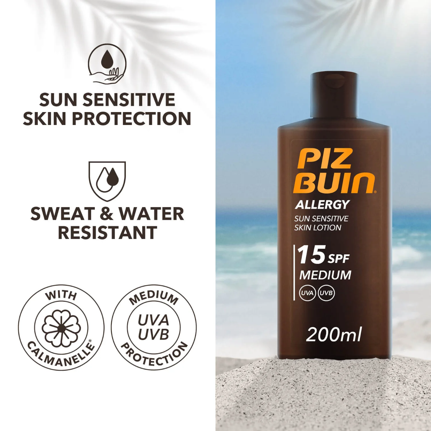 Piz Buin Allergy Sun Sensitive Skin Lotion - Medium SPF15 200ml 4 Piz Buin Allergy Sun Sensitive Skin Lotion - Medium SPF15 200ml - Image 2