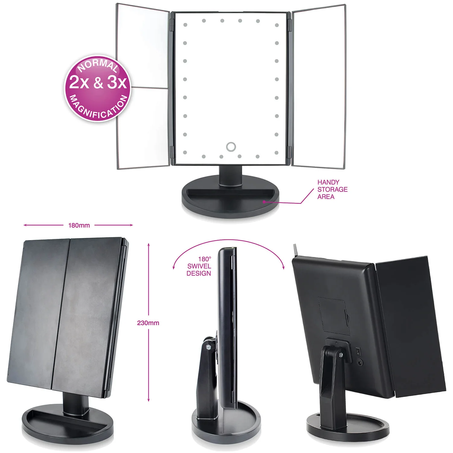 Rio 24 LED Touch Dimmable Cosmetic Makeup Mirror With 2X & 3X Magnification 5 Rio 24 LED Touch Dimmable Cosmetic Makeup Mirror With 2X & 3X Magnification - Image 3