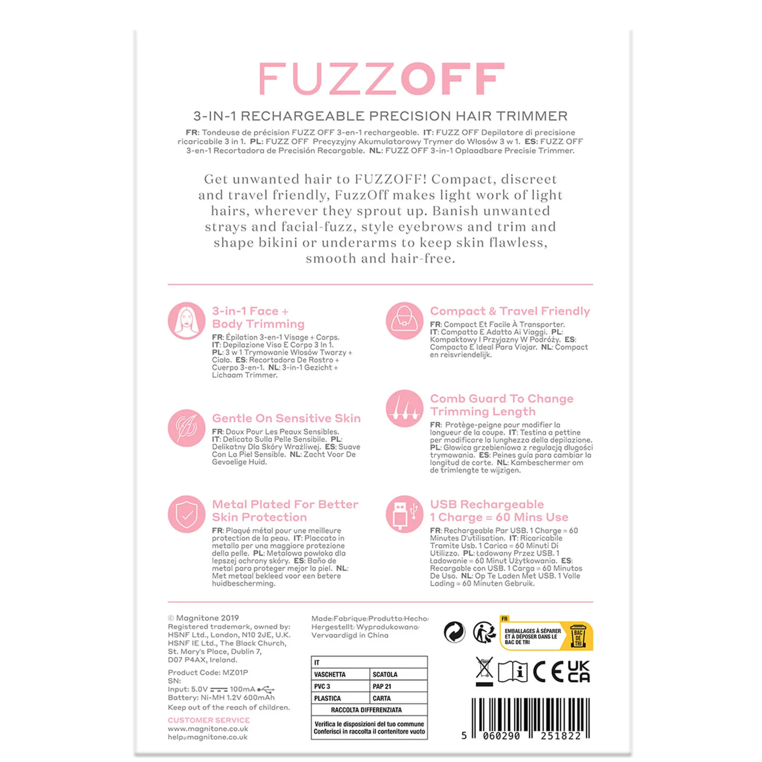MAGNITONE London FuzzOff 3-in-1 Trimmer - Pink 10 MAGNITONE London FuzzOff 3-in-1 Trimmer - Pink - Image 8